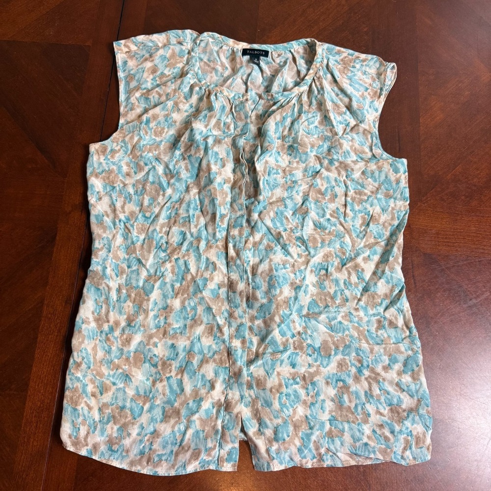 Talbots 100% Silk Sleeveless Abstract Blouse Size 2 Business Casual